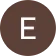 The letter e is in a brown circle on a white background.