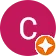 The letter c is in a pink circle with an orange star.